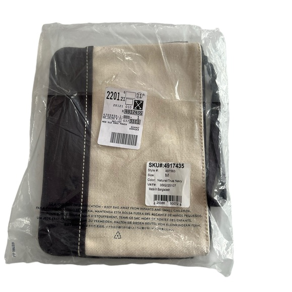 Lands’ End Medium Navy & Natural Zipper Canvas Pouch Wristlet NEW - Picture 6 of 6